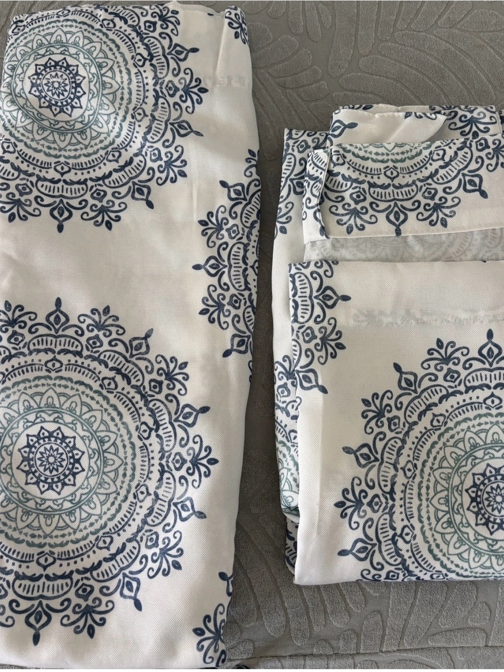 Mediterranean Medallion Curtain Panel in Navy and different blue